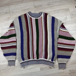 Vintage Colours Sweater 3D Knit Biggie Cosby Chunky Coogi Style Grandpacore Sz L